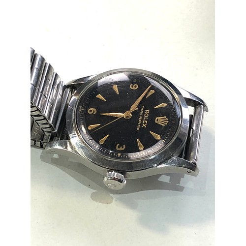 89 - 1950s Black dial Rolex Oyster Perpetual gents wrist watch measures approx 33.5mm stainless steel cas... 