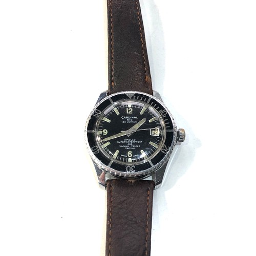 66 - Vintage Cardinal (sic / breitling) 23 jewel apollo 400 diver watch watch is ticking but no warranty ... 