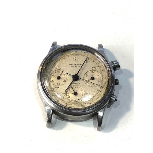 68 - Rare Vintage Universal Geneve chronograph wristwatch watch is missing winder and button stainless st... 