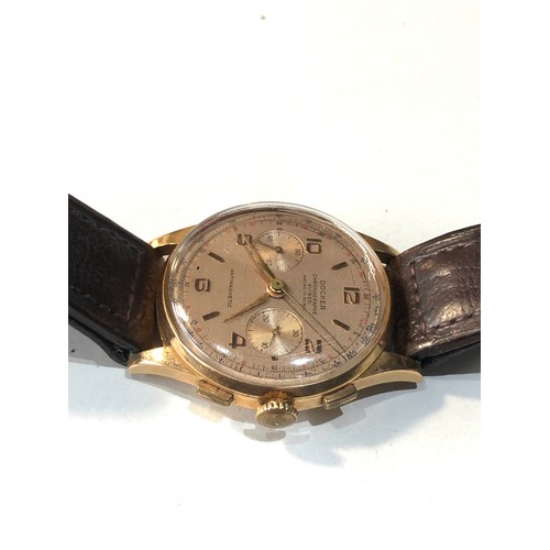 71 - Vintage 18ct gold Docker chronograph wristwatch in good working order and good used condition case m... 