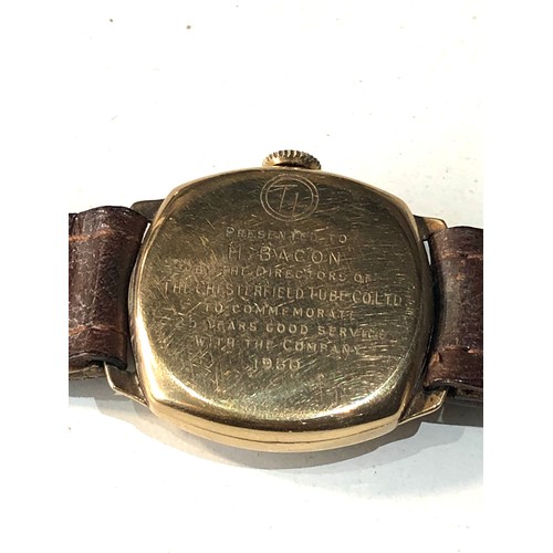 102 - J.W.Benson London 9ct gold gents presentation wristwatch in good condition working order but no warr... 