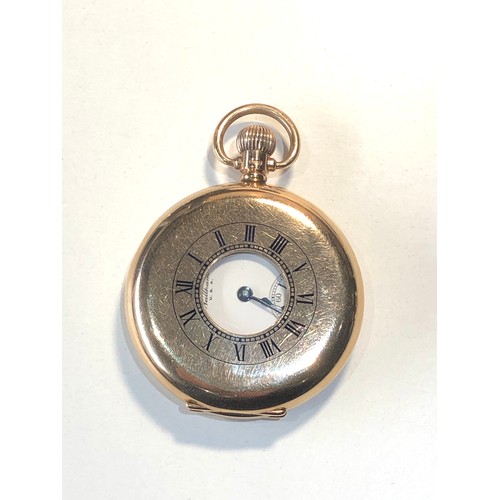 111 - Antique 9ct gold half hunter  waltham U.S.A pocket watch in good condition working order but no warr... 