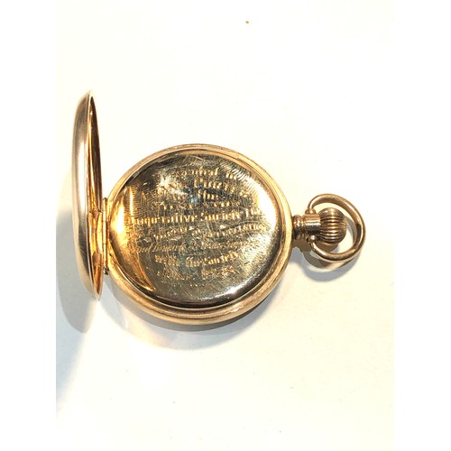 112 - Antique gold plated presentation open faced Rolex  pocket watch in good condition working order but ... 