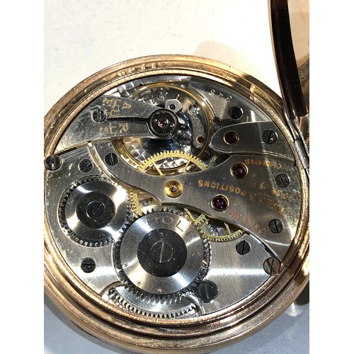 112 - Antique gold plated presentation open faced Rolex  pocket watch in good condition working order but ... 