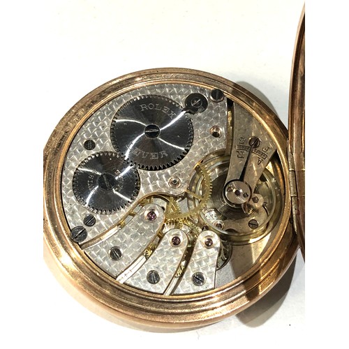 113 - Antique gold plated full hunter Rolex  pocket watch in good condition working order but no warranty ... 