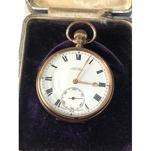 115 - Boxed 9ct gold open face pocket watch Kemp Brothers union st Bristol in good condition working order... 