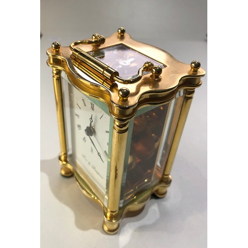 476 - Fine quality brass carriage clock by Fox & Simpson measures approx 12cm tall not including handle wo... 