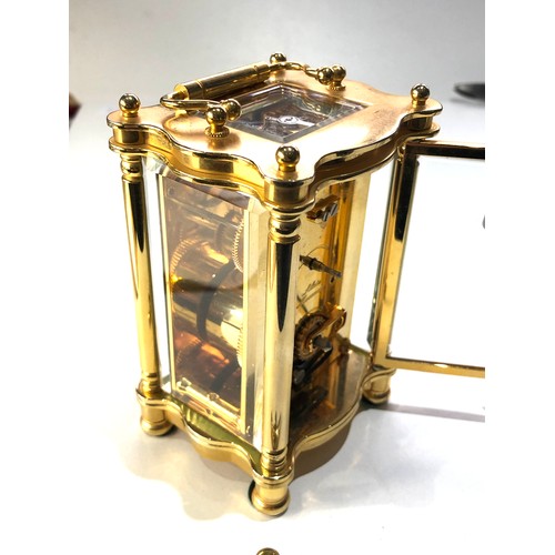 476 - Fine quality brass carriage clock by Fox & Simpson measures approx 12cm tall not including handle wo... 