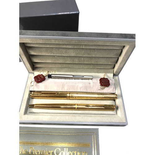 482 - Parker the premier collection 18ct gold nib fountain pen and ballpoint pen in box with booklet