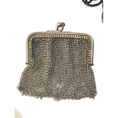 464 - 4 antique bags includes small silver coin bag and 3 bead work bags