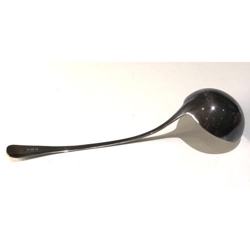 61 - Large antique London silver soup ladle measures approx 32cm long bowl measures approx 9cm dia weight... 