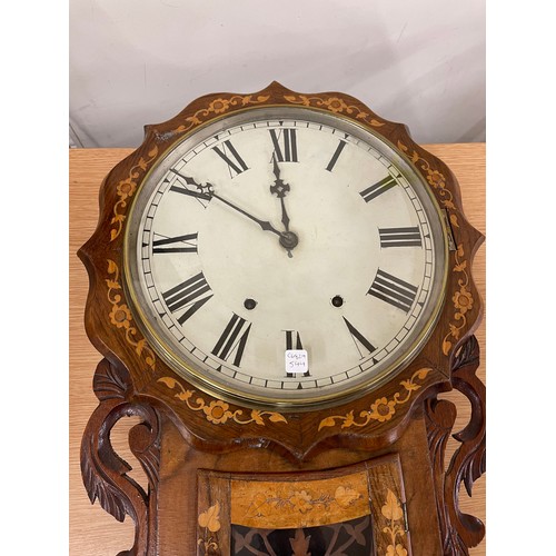 475 - Vintage inlaid wall hanging large face clock, untested