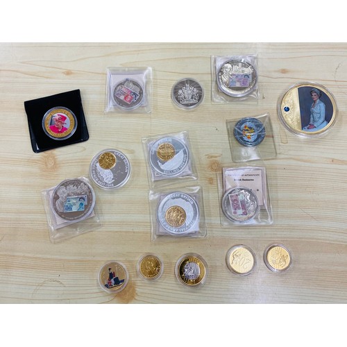 504 - 16 Gold and Silver plated coins, including  bank notes, pre decimal coins, Princess Diana