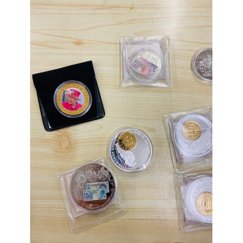 504 - 16 Gold and Silver plated coins, including  bank notes, pre decimal coins, Princess Diana