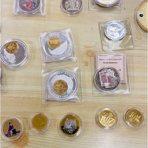 504 - 16 Gold and Silver plated coins, including  bank notes, pre decimal coins, Princess Diana