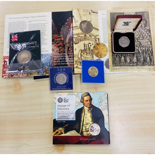 503 - 6 Uncirculated  coin sets, includes Captain cook, Queen Elizabeth I, Olympics etc