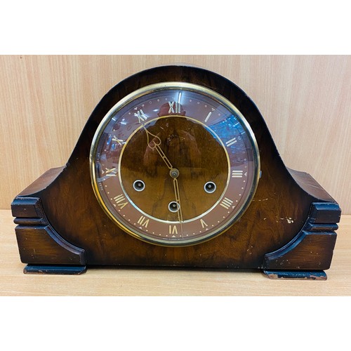 85 - Vintage mahogany 3 key hole mantle clock, some scratches to top, untested