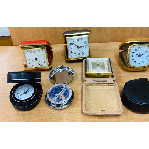 73 - Selection 12 vintage travel clocks, all untested