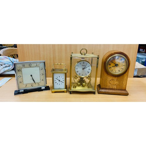 107 - Selection of 4 retro mantel clocks, one missing front glass