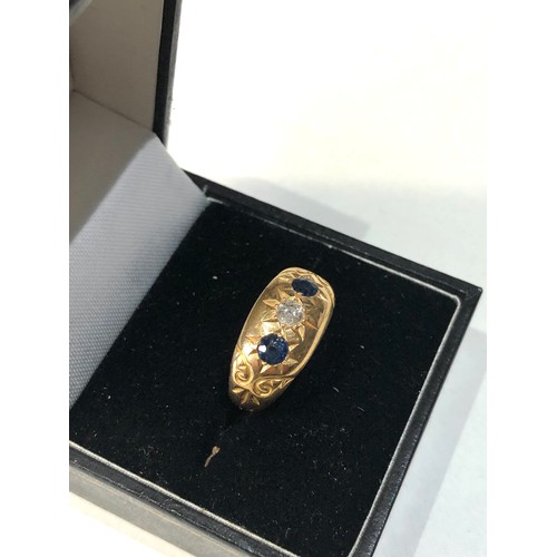 170 - Antique 18ct gold diamond & sapphire gypsy ring chester HM weight 2.5g