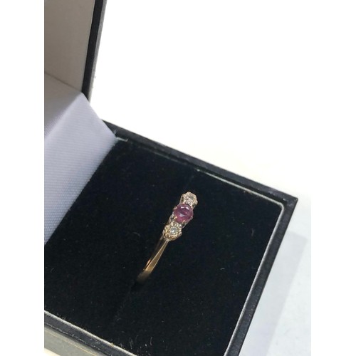 116 - Vintage 9ct gold ruby diamond ring 1.2g