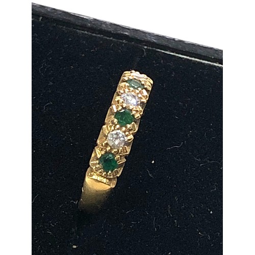 134 - 18ct gold emerald diamond half eternity ring weight 3.8g