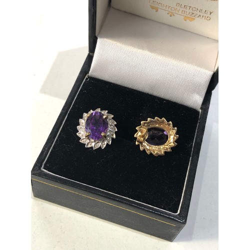 185 - 9ct gold amethyst halo earrings measure approx 1.5cm by 1.2cm weight 2.5g