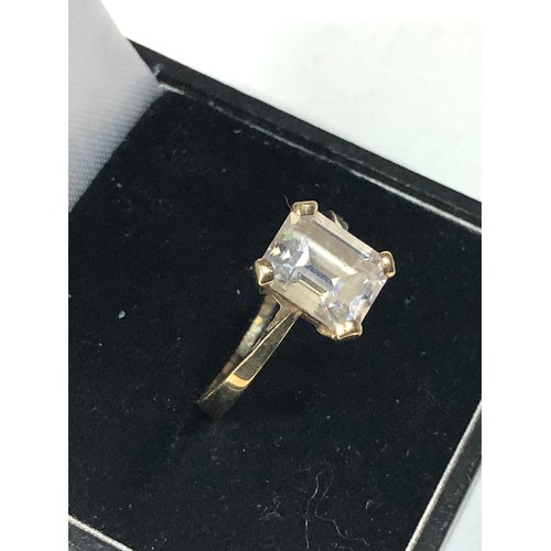 130 - 9ct gold CZ baguette cut solitaire ring 3.1g