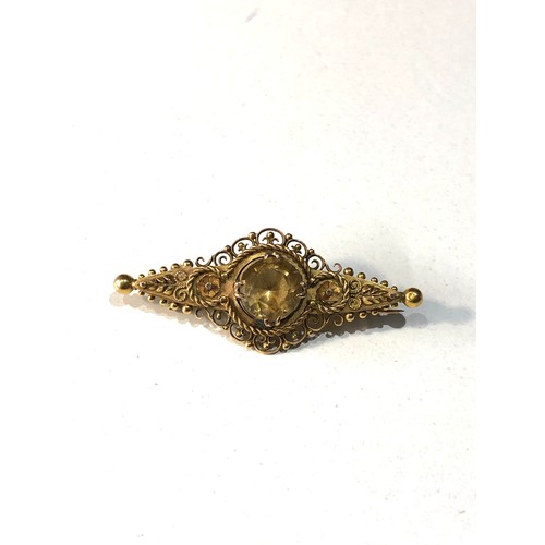 301 - Antique 15ct gold gem set brooch measures approx 4.5cm by 1.8cm weight 5g