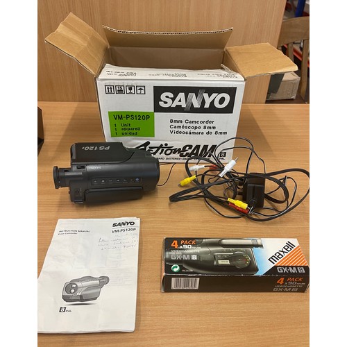 17 - Vintage Sanyo PS120p camcorder, untested with box, leads and video cassette