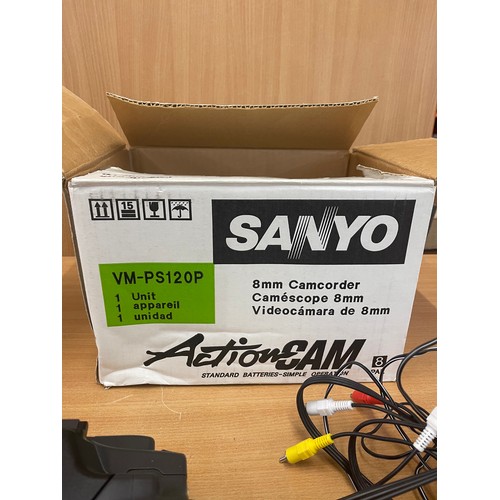 17 - Vintage Sanyo PS120p camcorder, untested with box, leads and video cassette