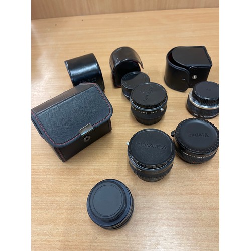 45 - 2 x Komura Telemor 95 II lens 7.K.M.C for PKm, vivitar MC tele converter, Jessop teleconverter 2x OM... 