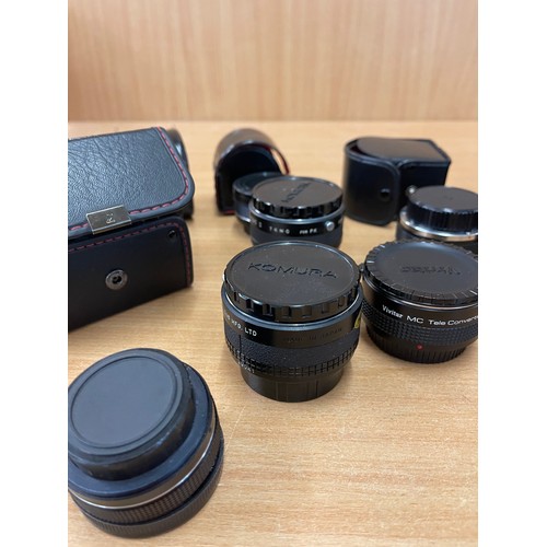 45 - 2 x Komura Telemor 95 II lens 7.K.M.C for PKm, vivitar MC tele converter, Jessop teleconverter 2x OM... 