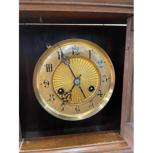 14 - Mahogany vintage 2 keyhole mantle clock, in need of repair, untested