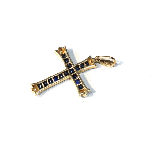 216 - 18ct gold sapphire & diamond cross pendant measures approx 3.5cm drop by 2.2cm wide weight 3.8g