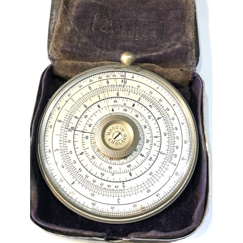 481 - Vintage Halden Calculex circular slide rule & original metal case and booklet