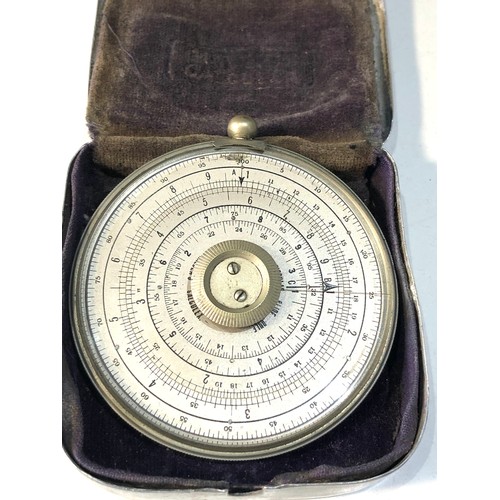 481 - Vintage Halden Calculex circular slide rule & original metal case and booklet