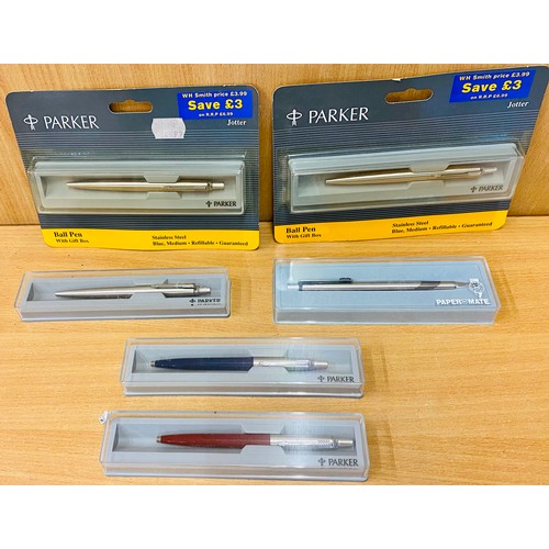 57 - Selection of 6 boxed pens, all untested to include Parkers and papermate.