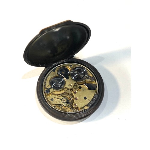 102 - Early Zenith military type alarm pocket watch by brook & sons Edinburgh gun metal case watch is tick... 