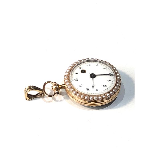 66 - Fine rare Georgian 18ct gold enamel and pearl verge fusee fob pocket watch in good condition the wat... 