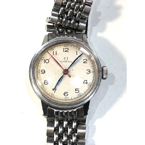 67 - Rare early military type omega gents wristwatch red centre second hand minute dial stainless steel c... 