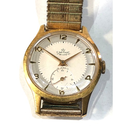 95 - Vintage Smiths deluxe gents wristwatch watch is ticking but no warranty given 15 jewel sub dial at 6... 