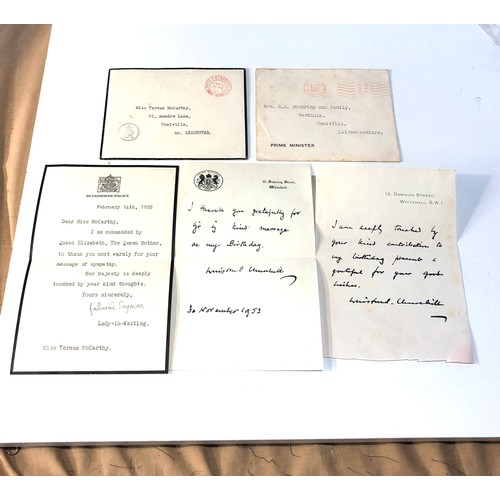 492 - 3 original 1950s letters from Buckingham palace and 10 downing street with winston churchill signatu... 