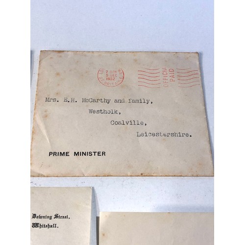 492 - 3 original 1950s letters from Buckingham palace and 10 downing street with winston churchill signatu... 