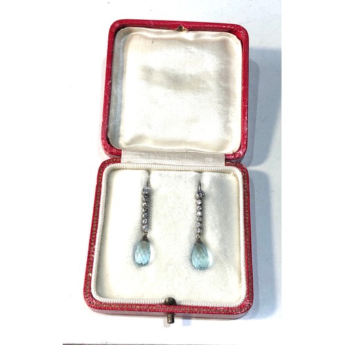 330 - Fine platinum diamond drop and aquamarine earrings each measures approx 34mm drop faceted aquamarine... 