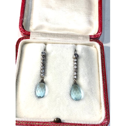 330 - Fine platinum diamond drop and aquamarine earrings each measures approx 34mm drop faceted aquamarine... 