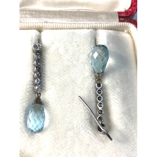 330 - Fine platinum diamond drop and aquamarine earrings each measures approx 34mm drop faceted aquamarine... 