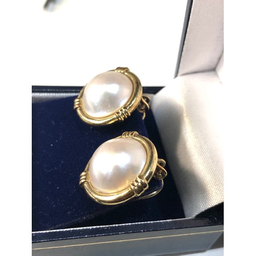 334 - Fine Vintage large Mabe Pearl Earrings each measures approx 14mm diameter  gold clip on backs earrin... 