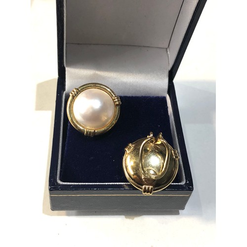 334 - Fine Vintage large Mabe Pearl Earrings each measures approx 14mm diameter  gold clip on backs earrin... 