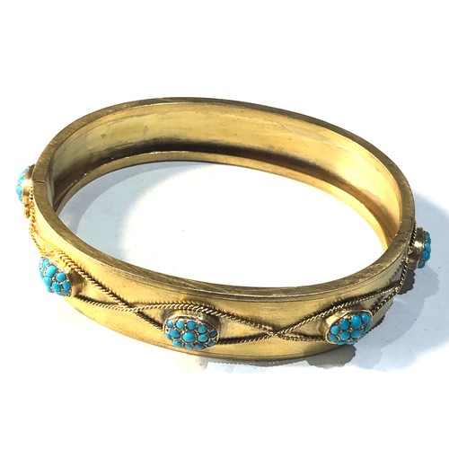 337 - Beautiful Antique 18ct Gold & Turquoise Bangle / Bracelet rope twist design set with panels of turqu... 